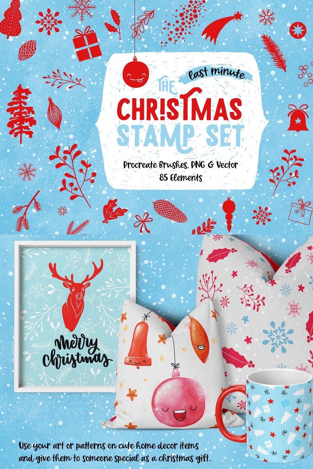 Procreate Christmas Stamp Set pinterest preview image.
