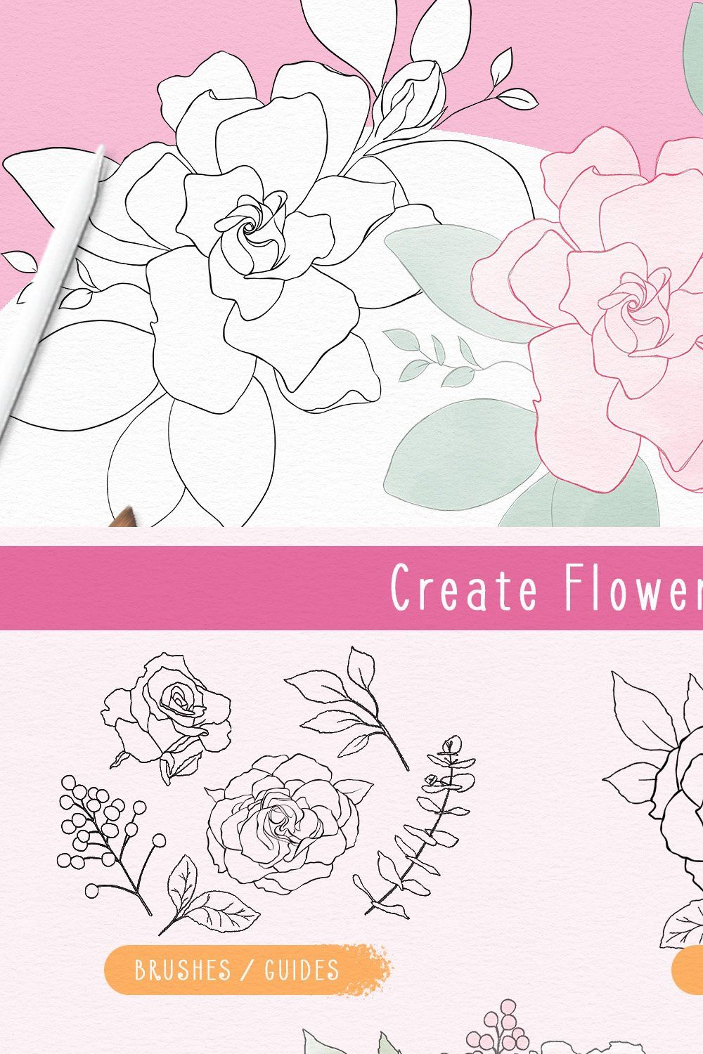Procreate Flower & Leaf Brush Box pinterest preview image.