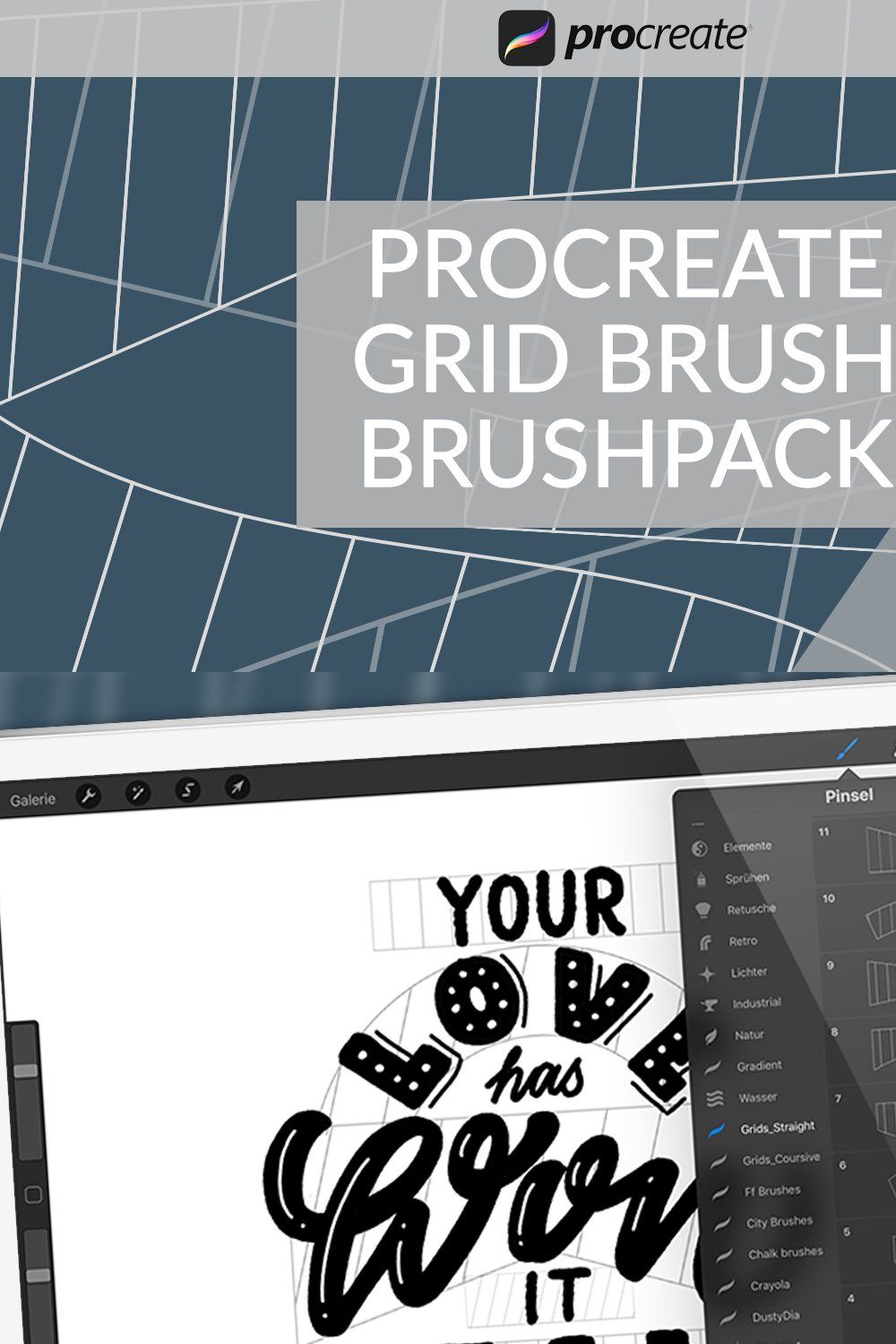 Procreate Grid Brush Brushpack pinterest preview image.