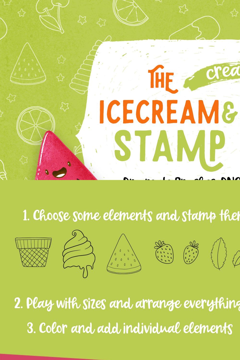 Procreate Icecream & Fruits Stamps pinterest preview image.