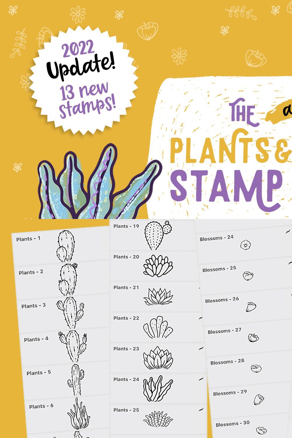 Procreate Plants & Pots Stamp Set pinterest preview image.