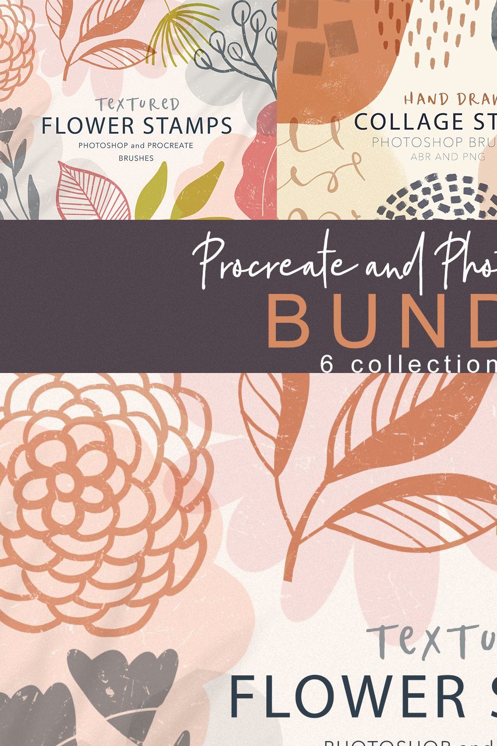 Procreate & PS Stamps Bundle pinterest preview image.