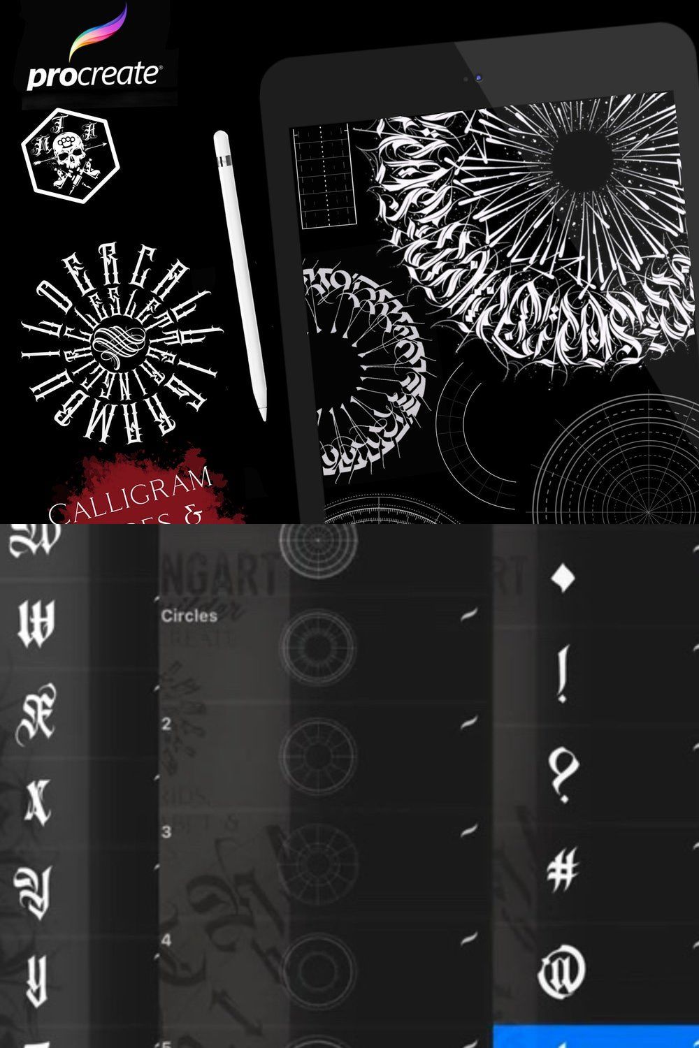 Procreate The calligram builder kit pinterest preview image.