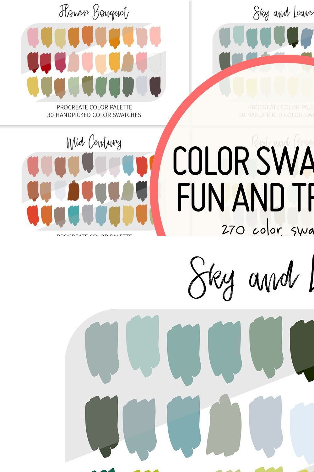 Procreate Trendy Color Palettes pinterest preview image.