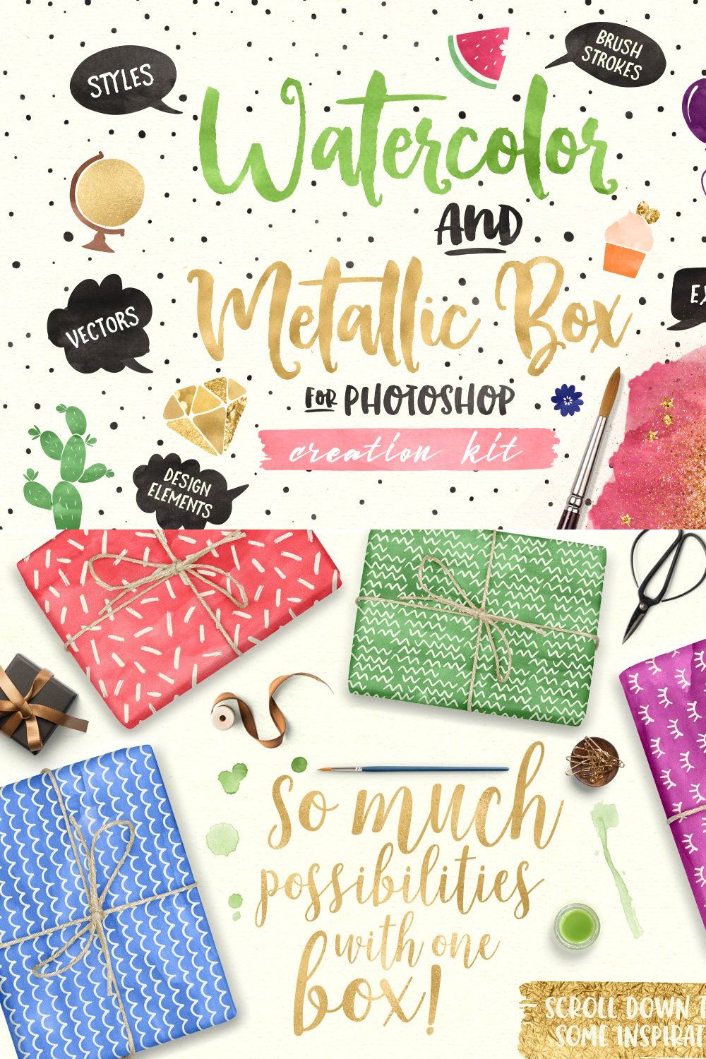 (PS) Watercolor and Metallic Box pinterest preview image.