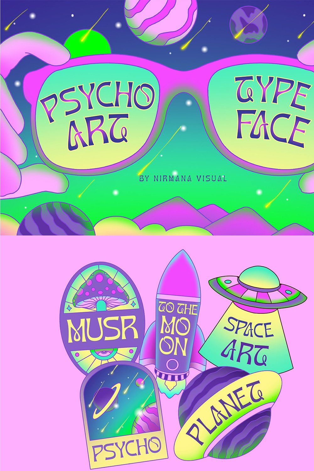 Psychoart - Psychedelic Font pinterest preview image.