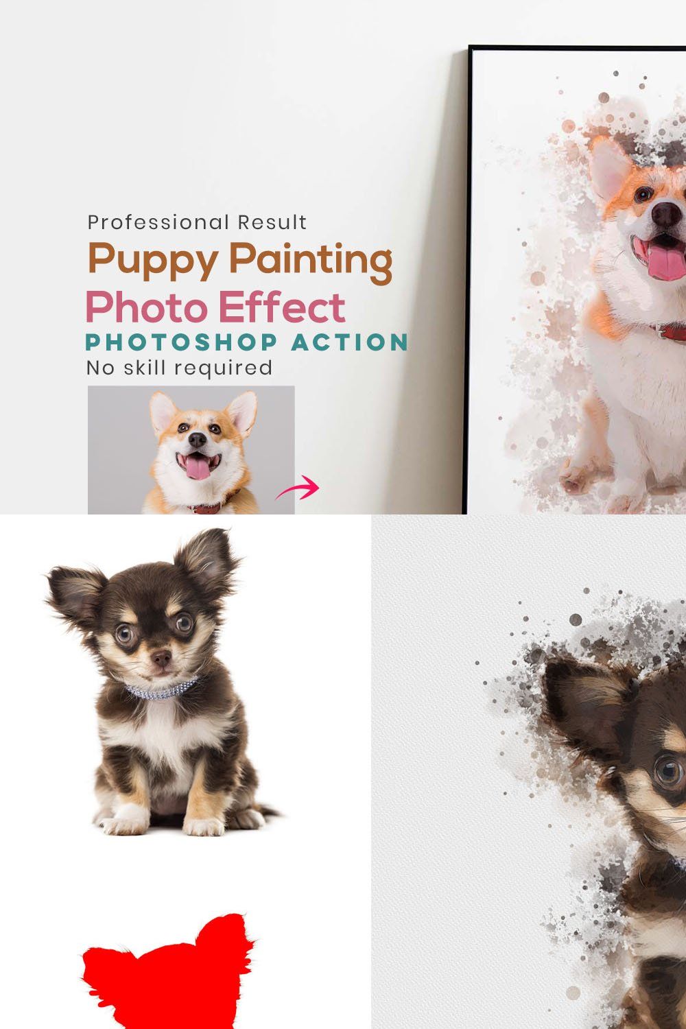 Puppy Painting Photoshop Action pinterest preview image.