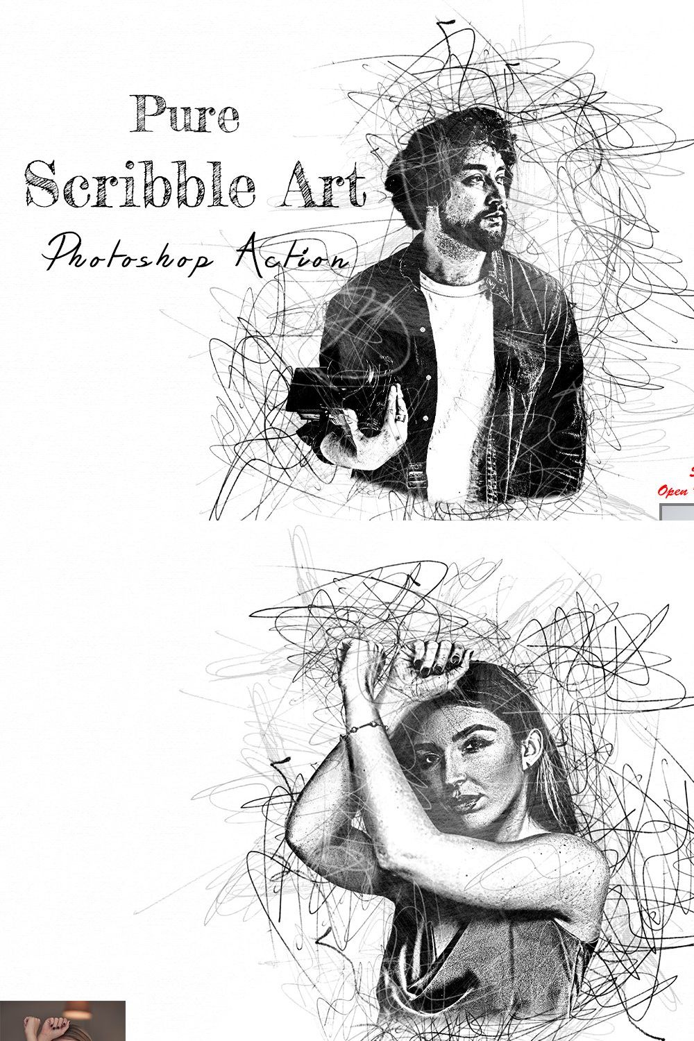 Pure Scribble Art Photoshop Action pinterest preview image.