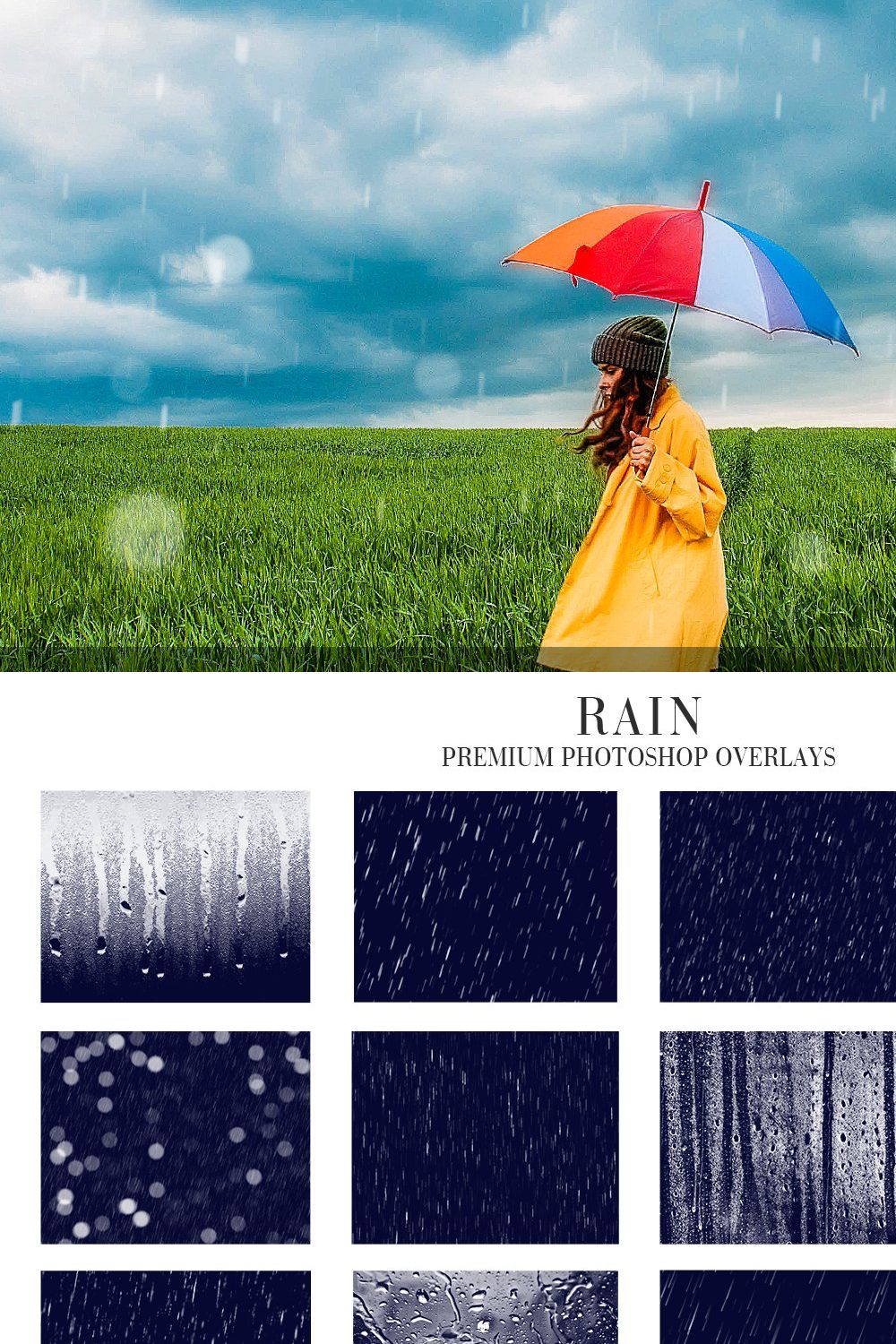 Rain Overlays Photoshop pinterest preview image.