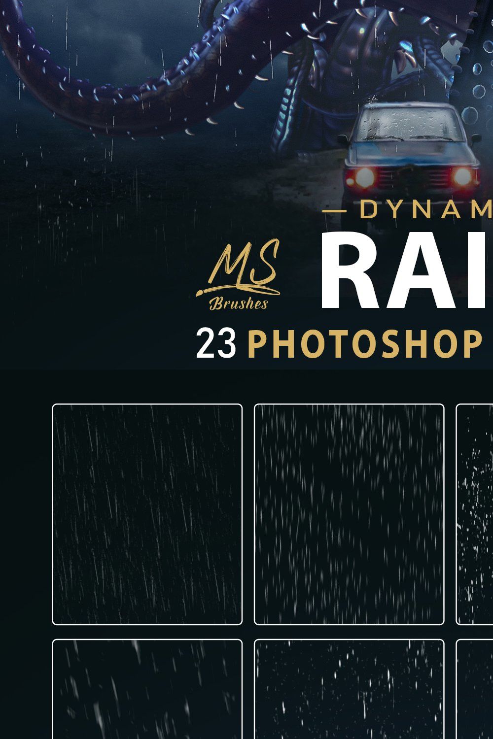 Rain Photoshop Brushes pinterest preview image.