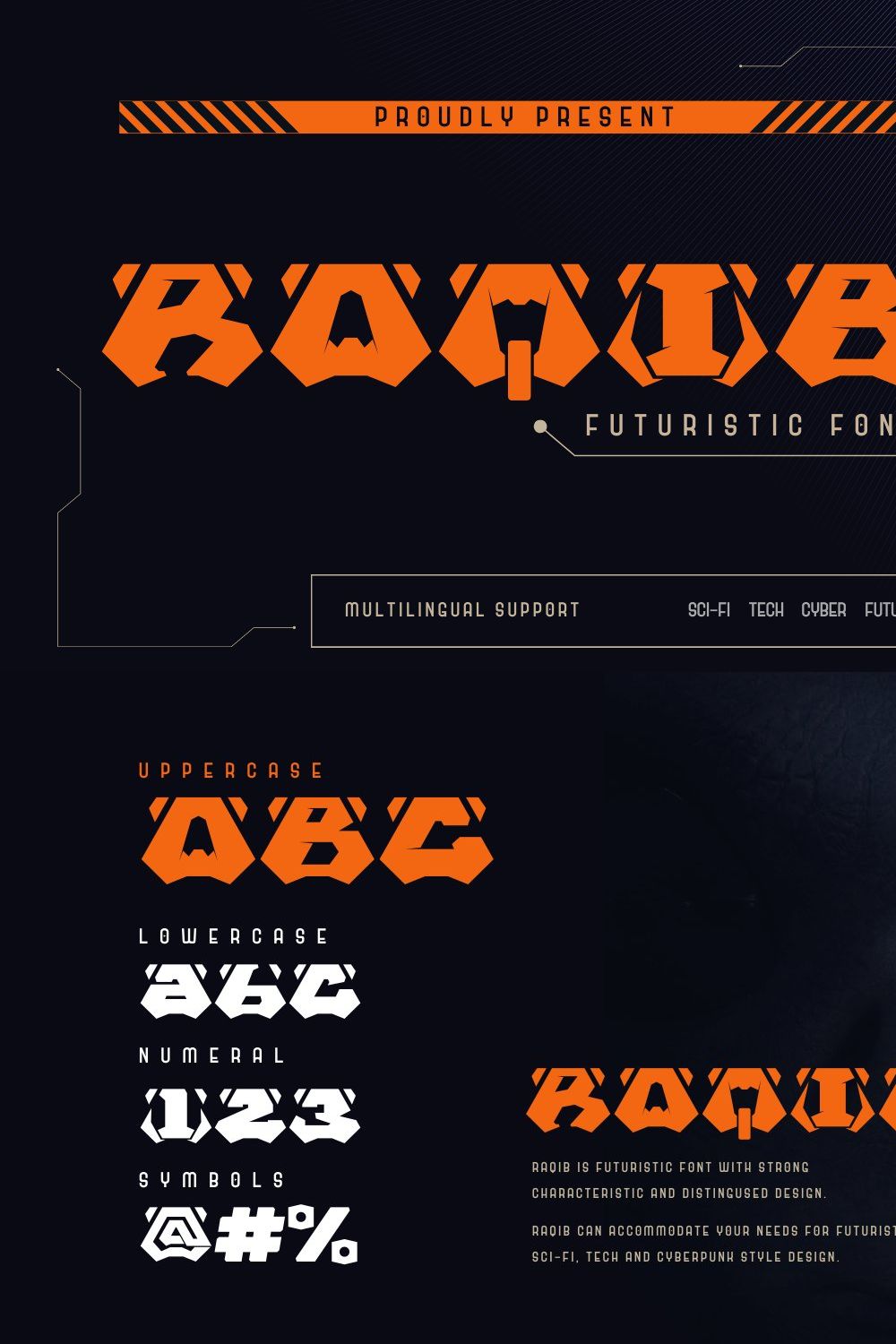 Raqib | Futuristic Font pinterest preview image.