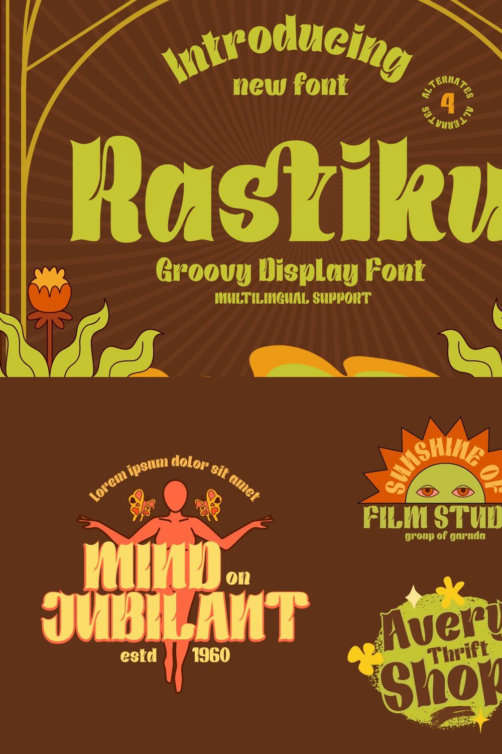 Rastiku | Groovy Retro Font pinterest preview image.