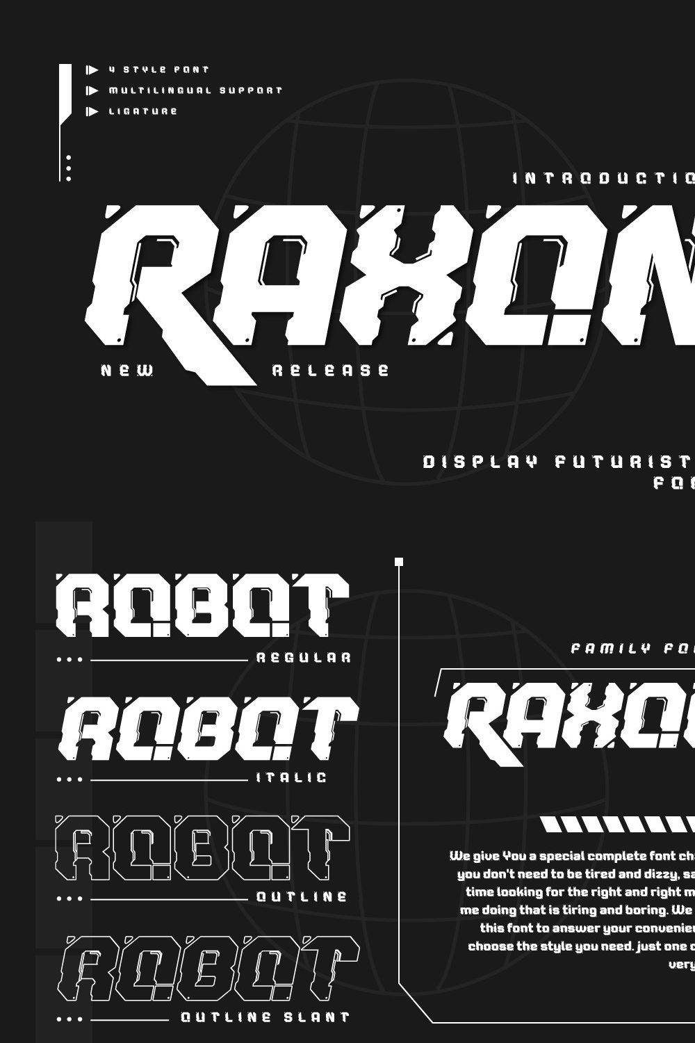 RAXON – Futuristic Font pinterest preview image.