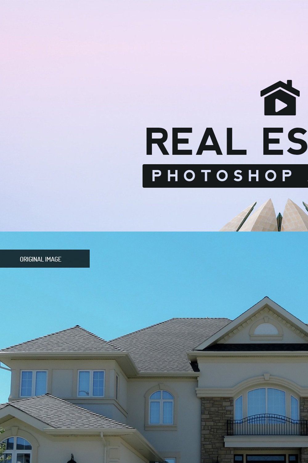 Real Estate Photoshop Actions pinterest preview image.