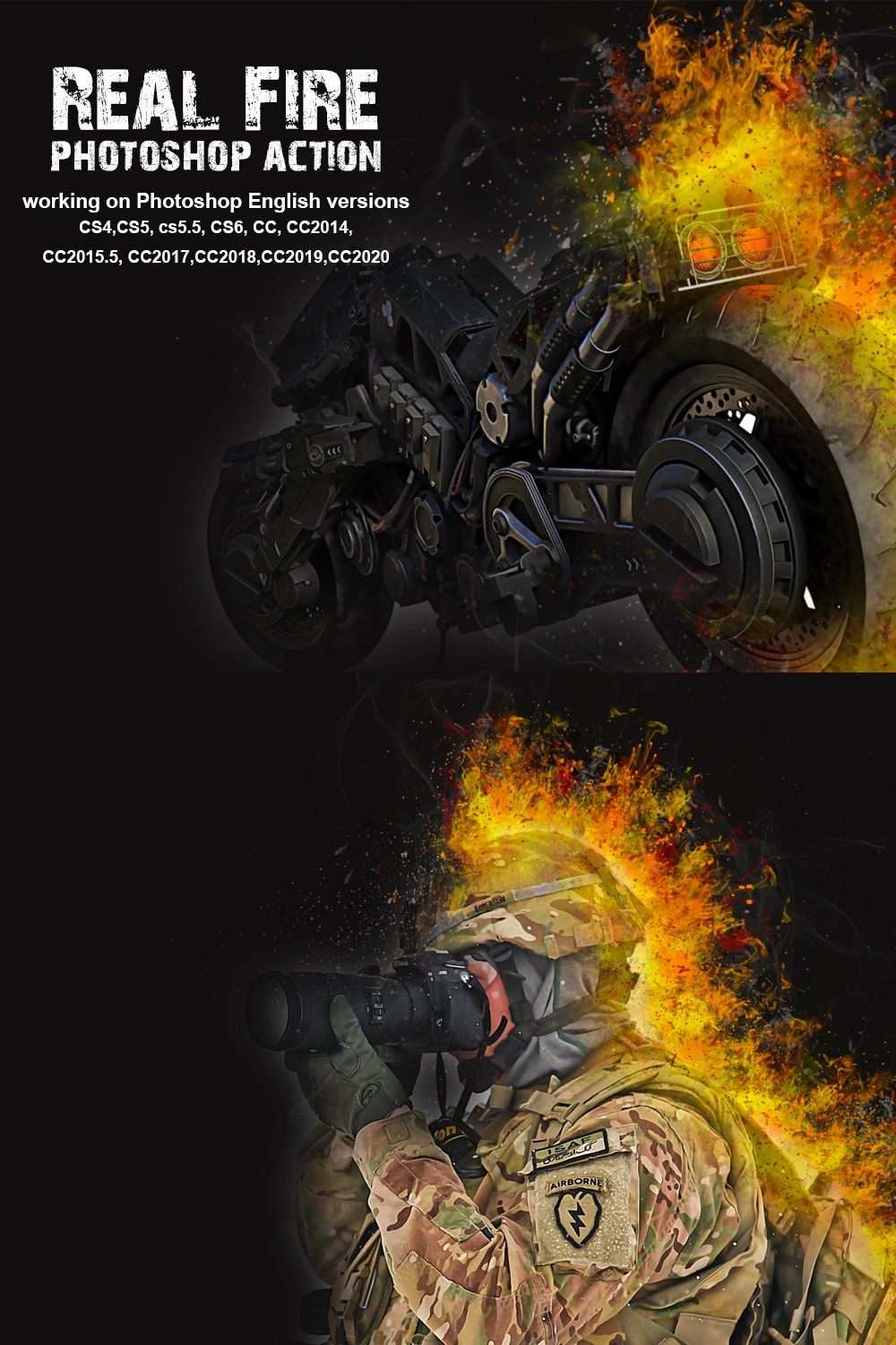 Real Fire Photoshop Action pinterest preview image.