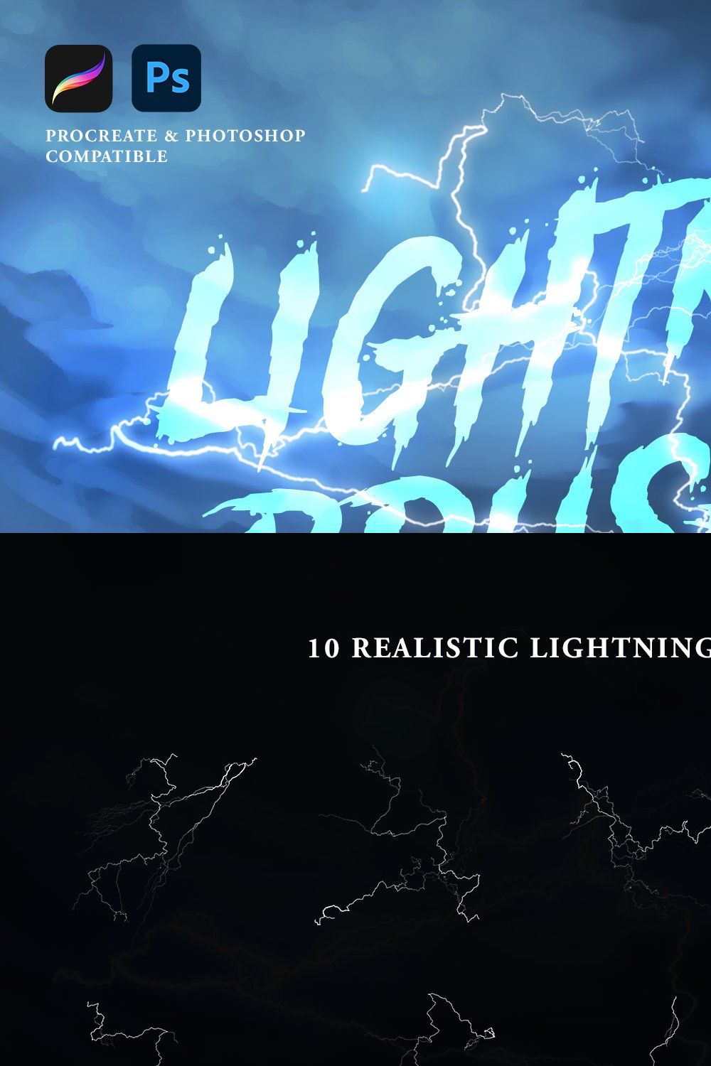 Realistic Lightning Pro Brushes pinterest preview image.
