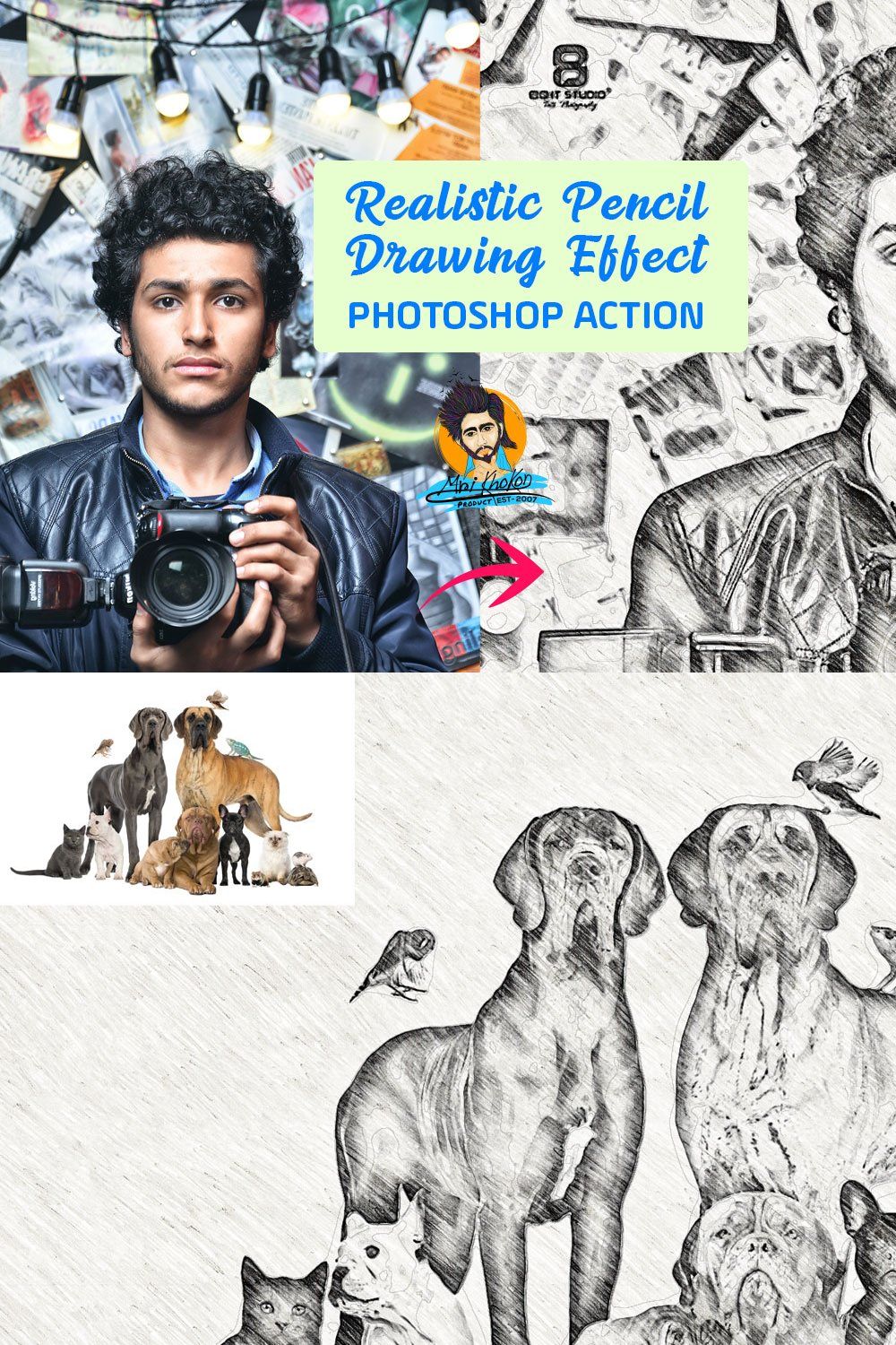 Realistic Pencil Drawing Effect pinterest preview image.