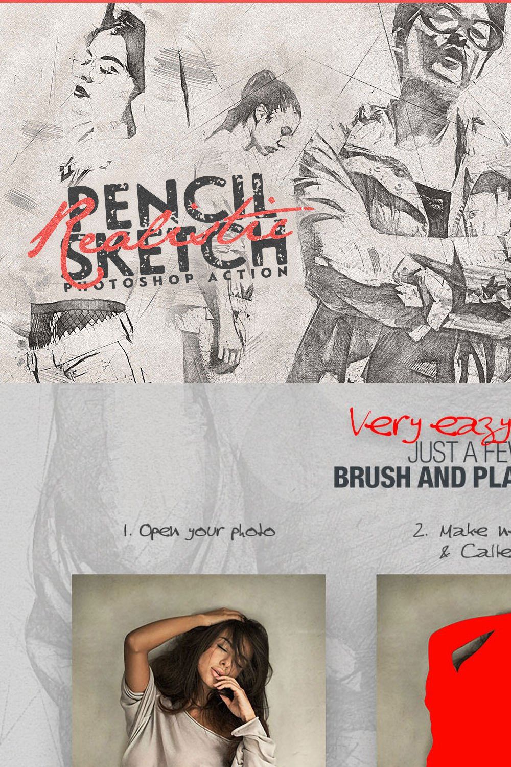 Realistic Pencil Sketch CS3+ pinterest preview image.