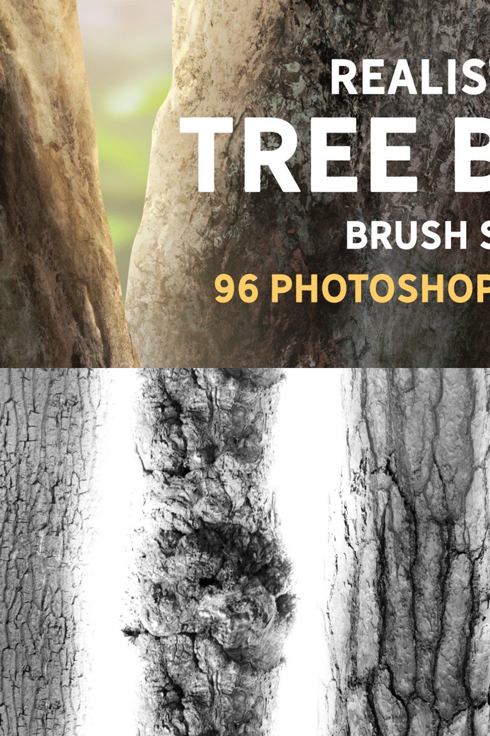 Realistic Tree bark brush set pinterest preview image.