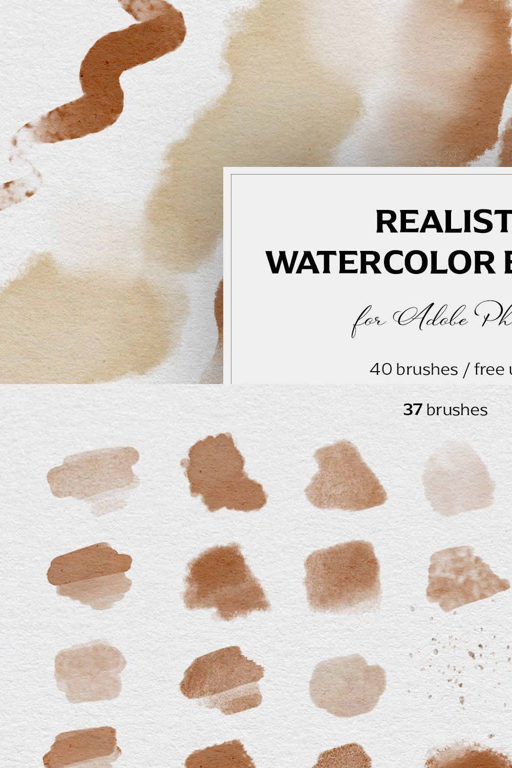 Realistic watercolor brushes - PS pinterest preview image.
