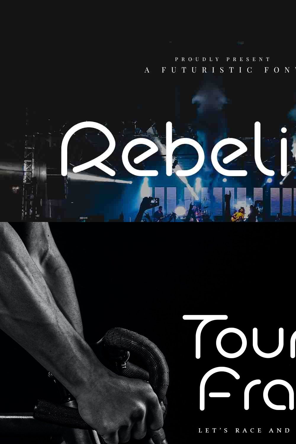 Rebelion - Futuristic Font pinterest preview image.