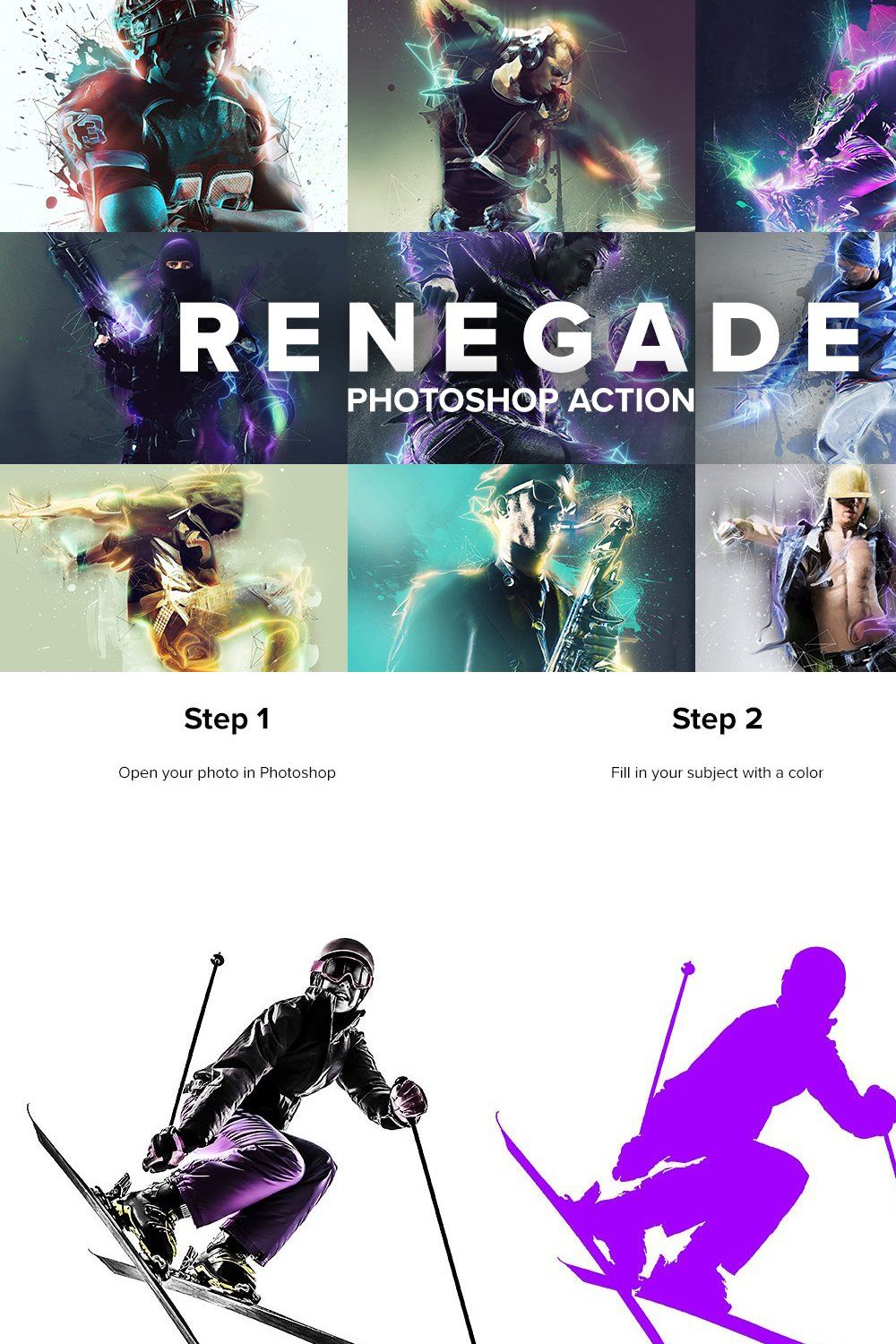 Renegade Photoshop Action pinterest preview image.