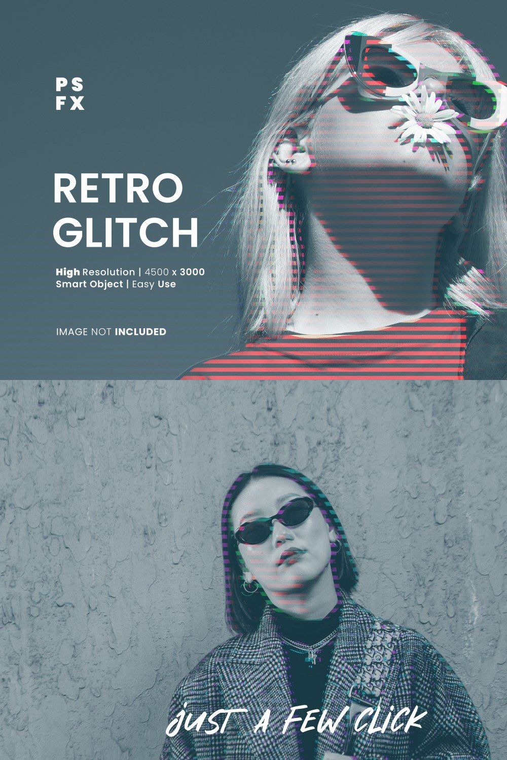 Retro Glitch Photo Effect Psd pinterest preview image.