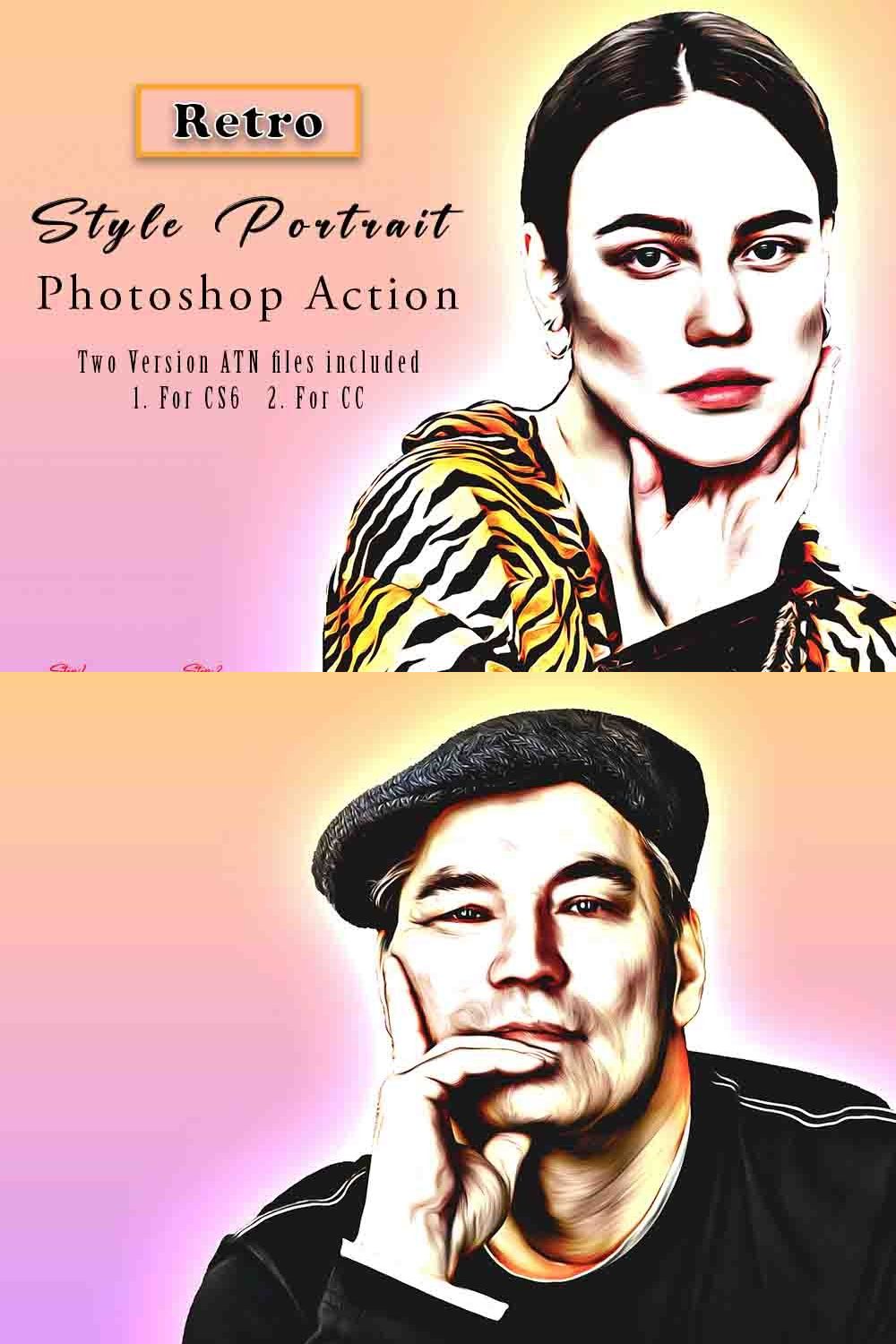 Retro Style Portrait PS Action pinterest preview image.