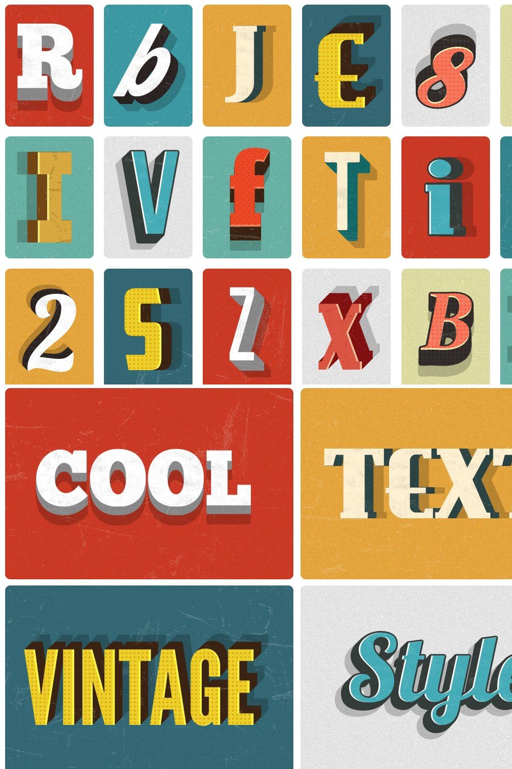 Retro Text Layer Styles - Photoshop pinterest preview image.