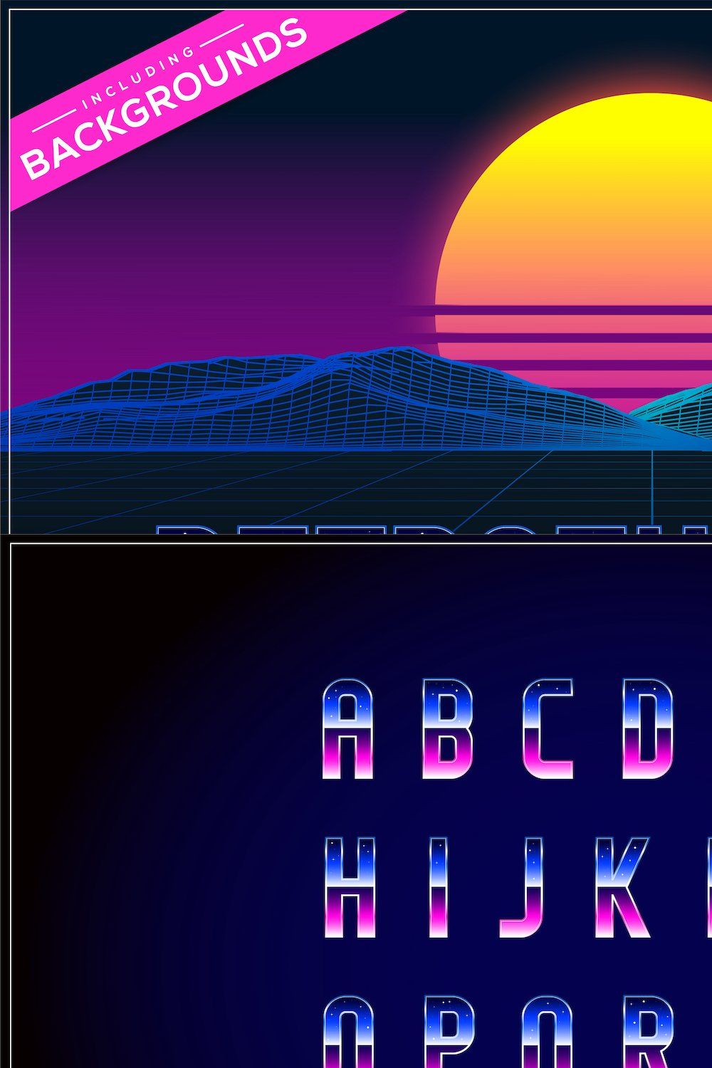 Retrofuturism OTF Vapor Wave Font pinterest preview image.