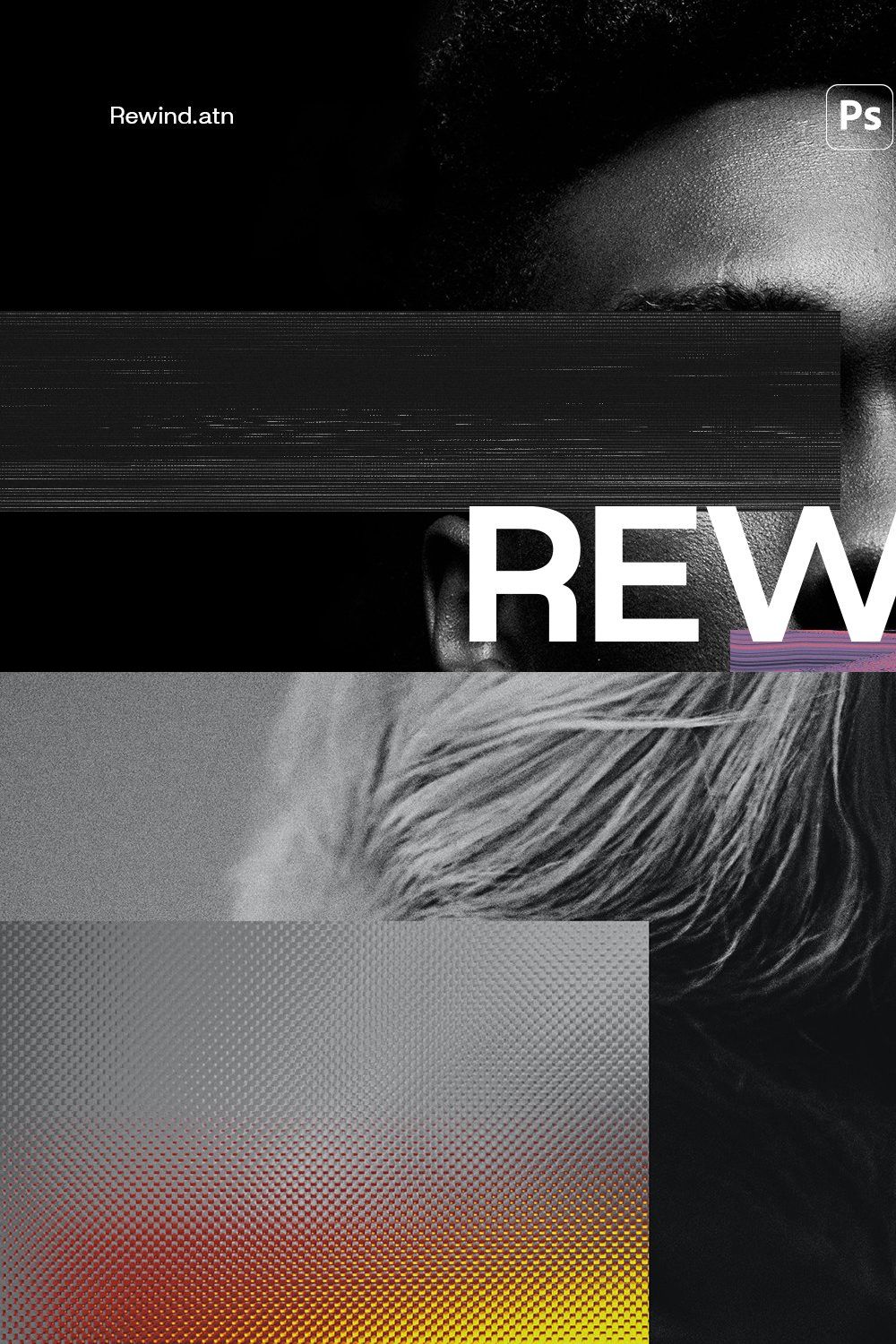 Rewind Glitch Generator (15 Actions) pinterest preview image.