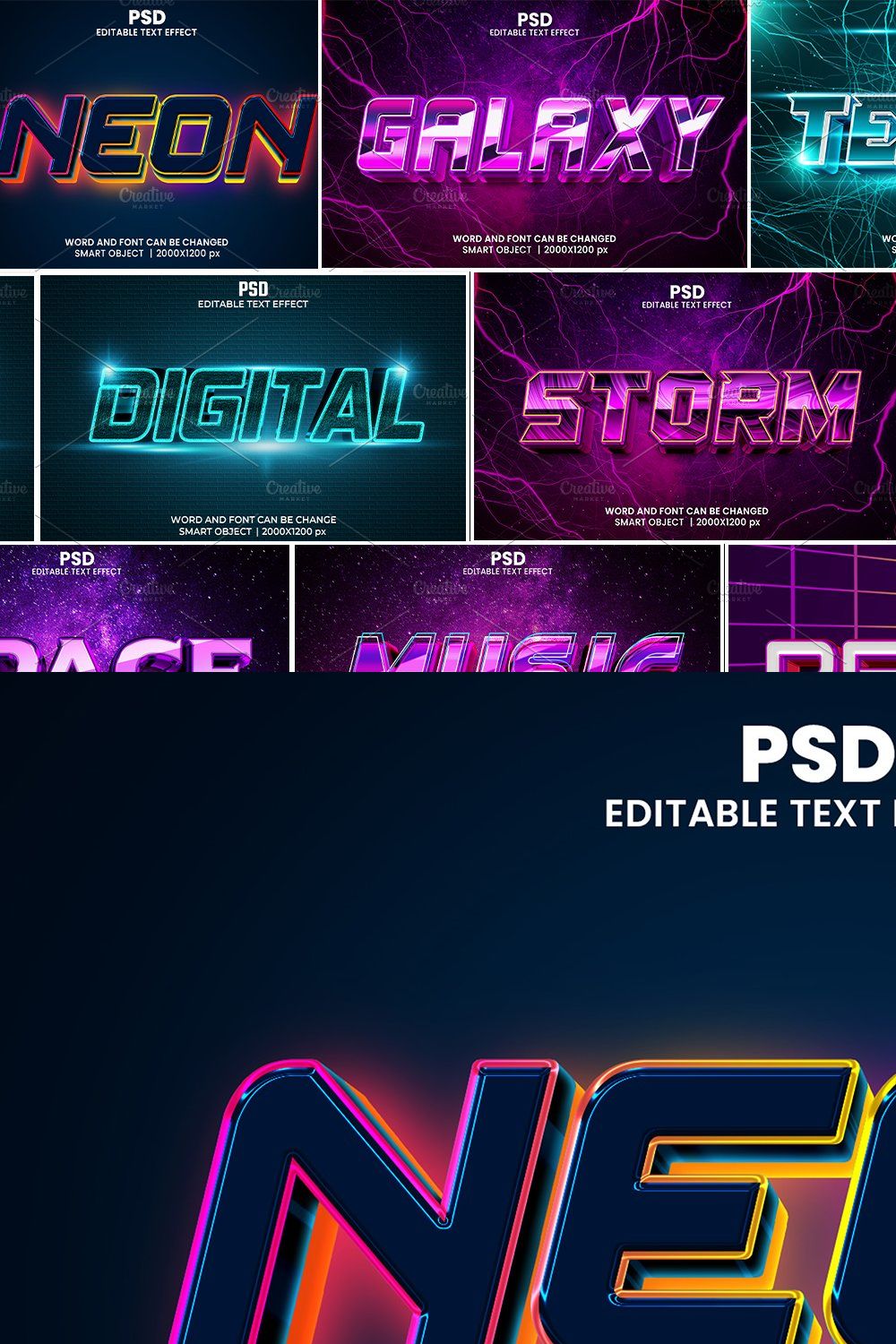 RGB Neon 3d Psd Text Effect pinterest preview image.