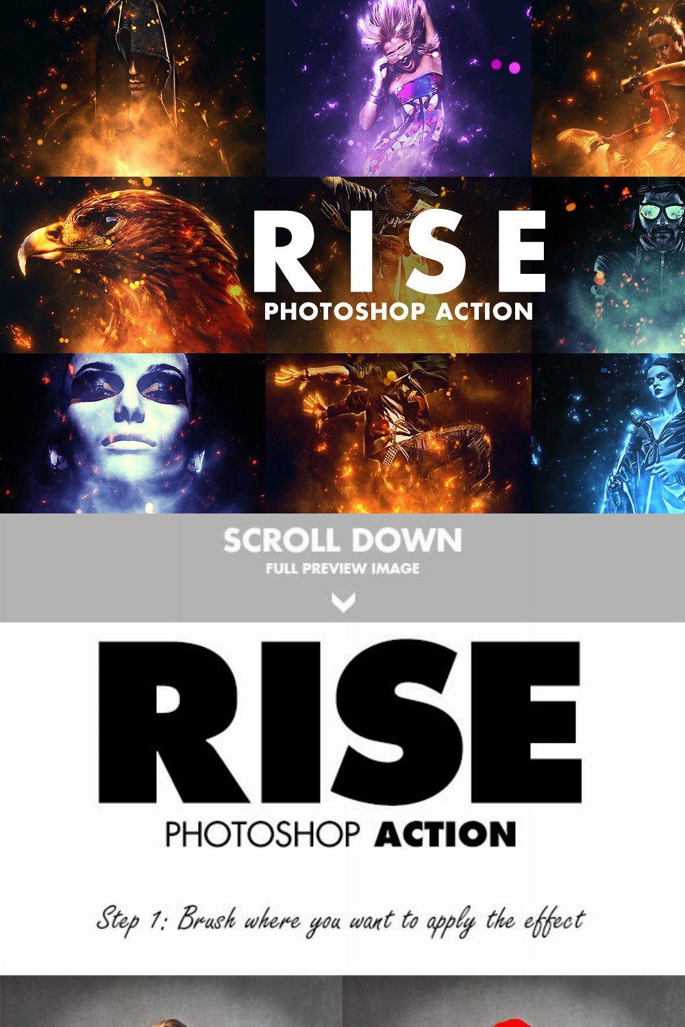Rise Photoshop Action pinterest preview image.