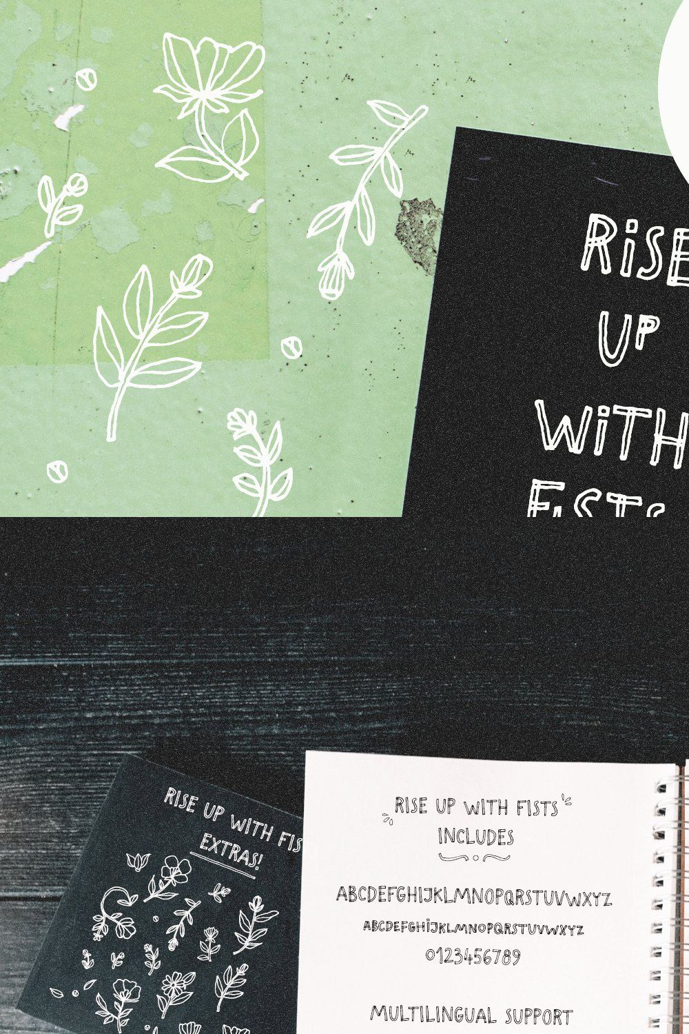 Rise Up With Fists ligature font pinterest preview image.