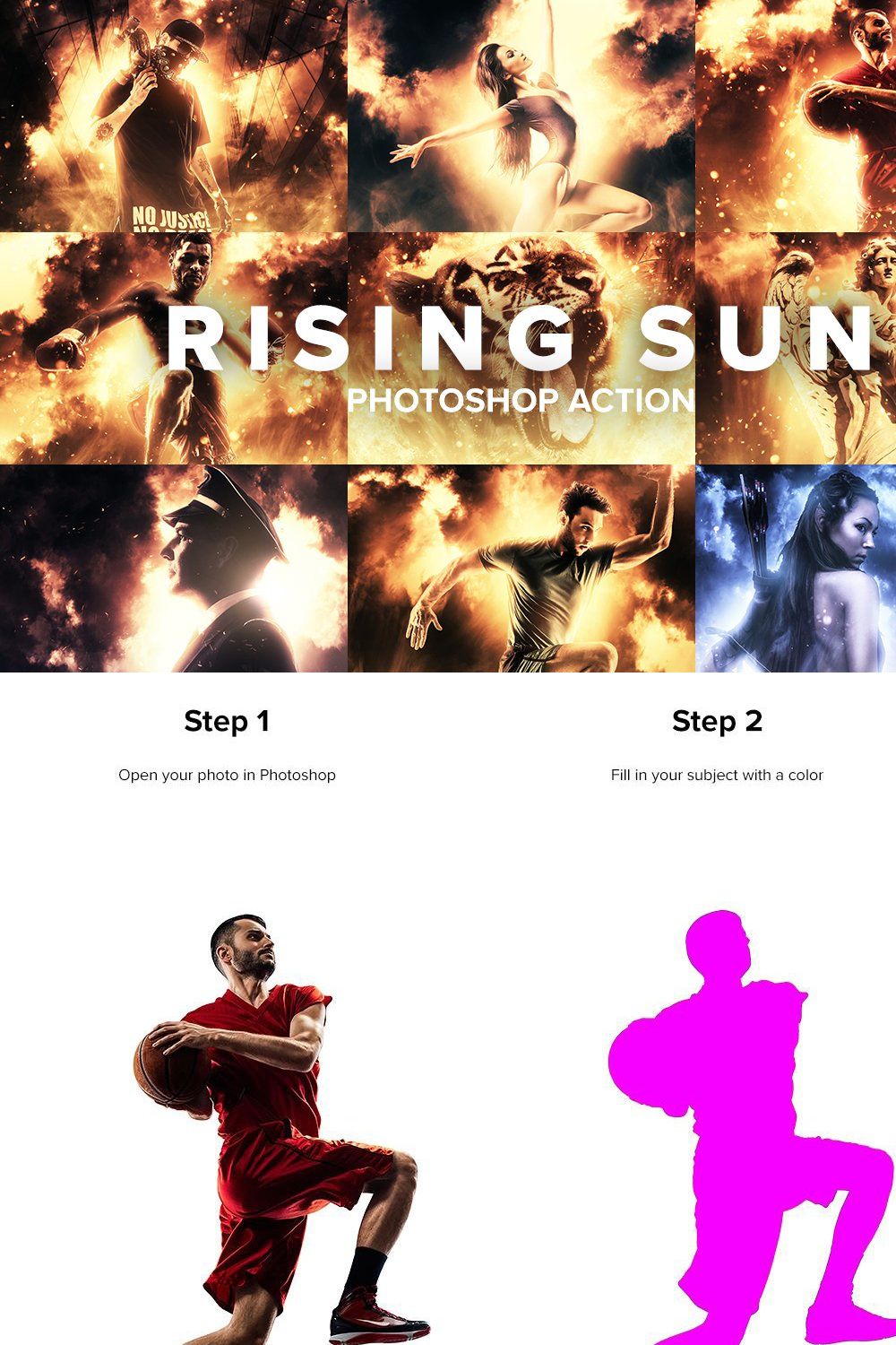 Rising Sun Photoshop Action pinterest preview image.
