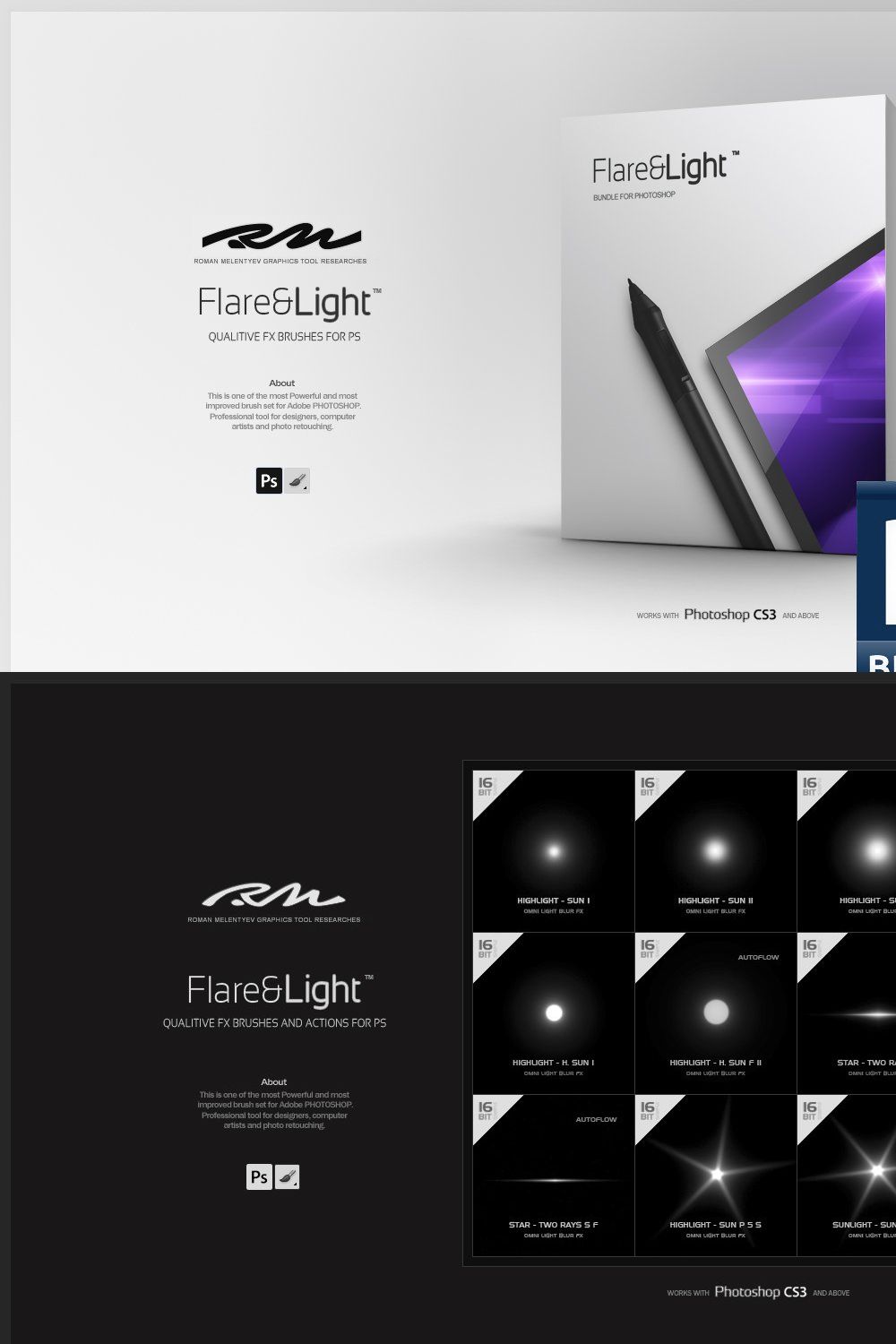 RM Flare & Light (PS brushes) pinterest preview image.