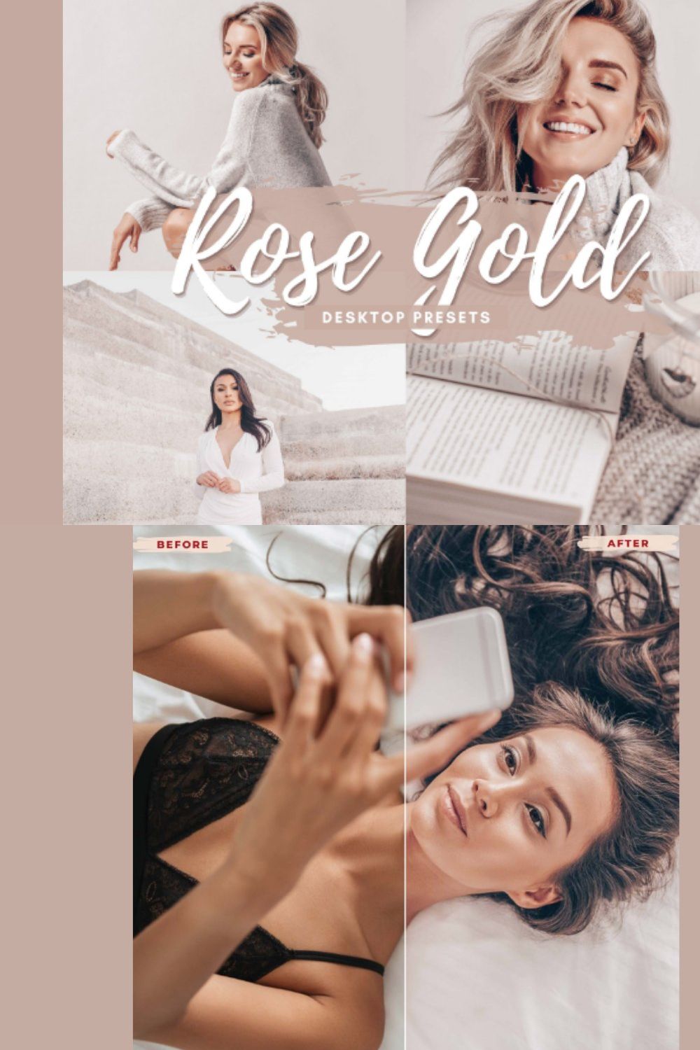 ROSE GOLD Desktop Lightroom Presets pinterest preview image.