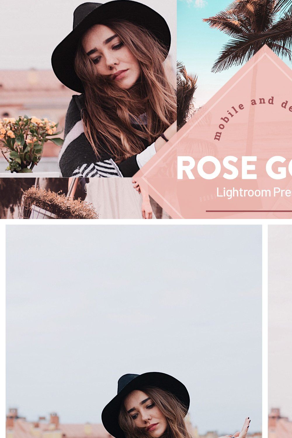 Rose Gold Lightroom Presets pinterest preview image.