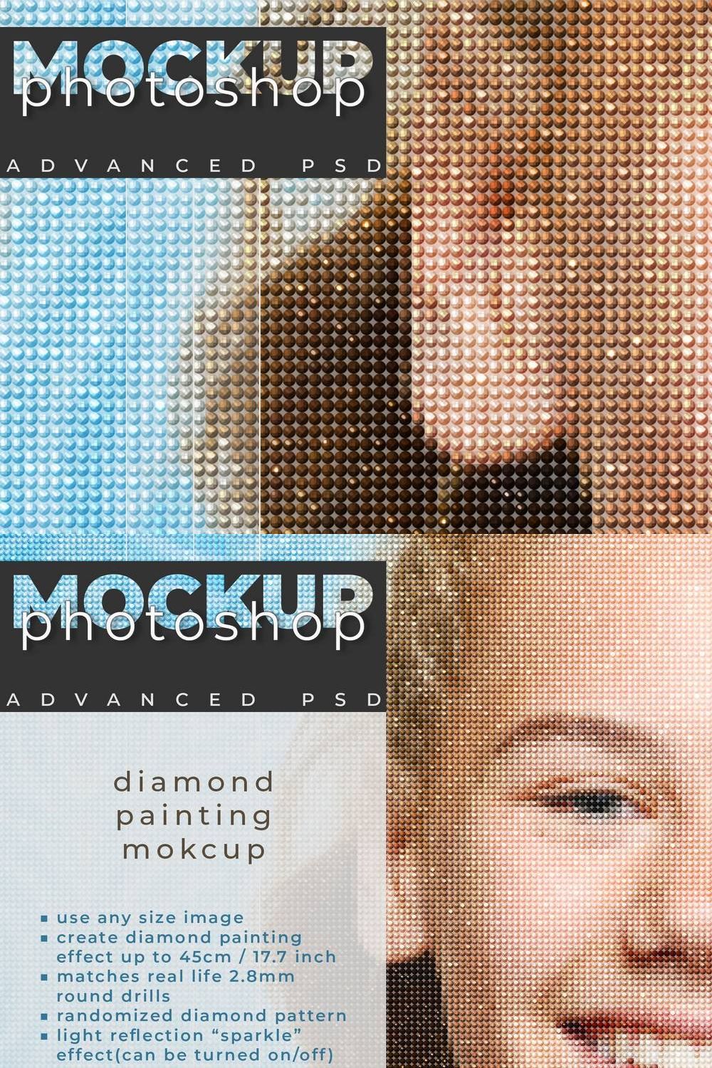 Round diamond painting mockup pinterest preview image.