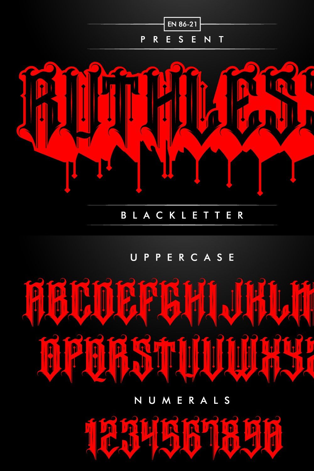 Ruthless Typeface pinterest preview image.