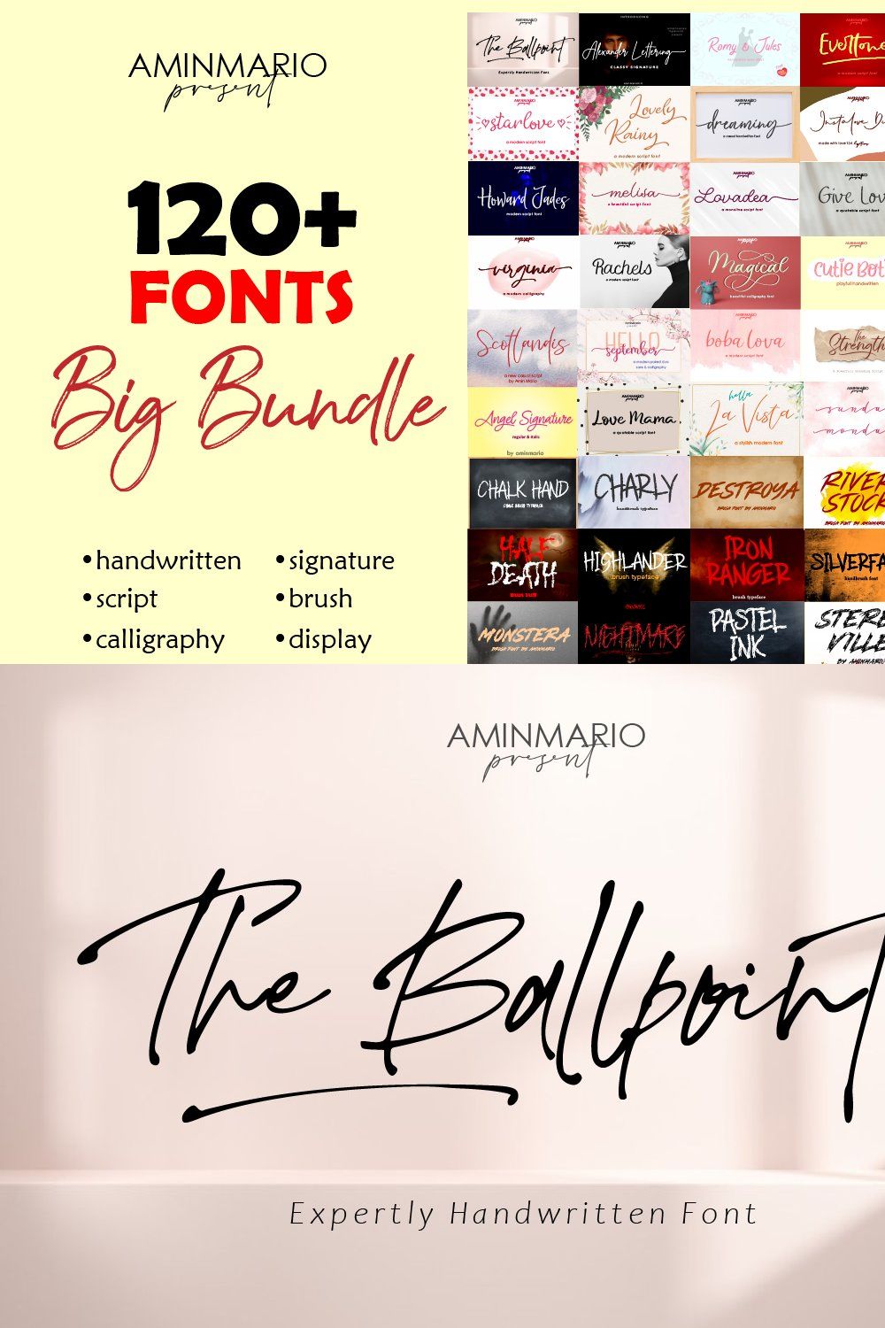 SALE Big Bundle 120+ Fonts pinterest preview image.