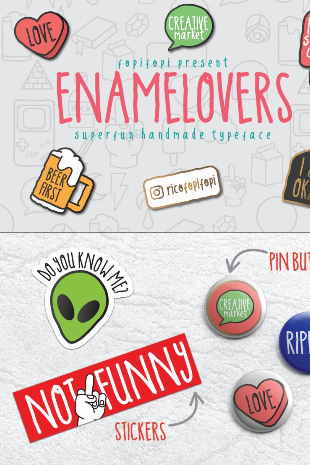 Sale ! ENAMELOVERS typeface + Bonus pinterest preview image.