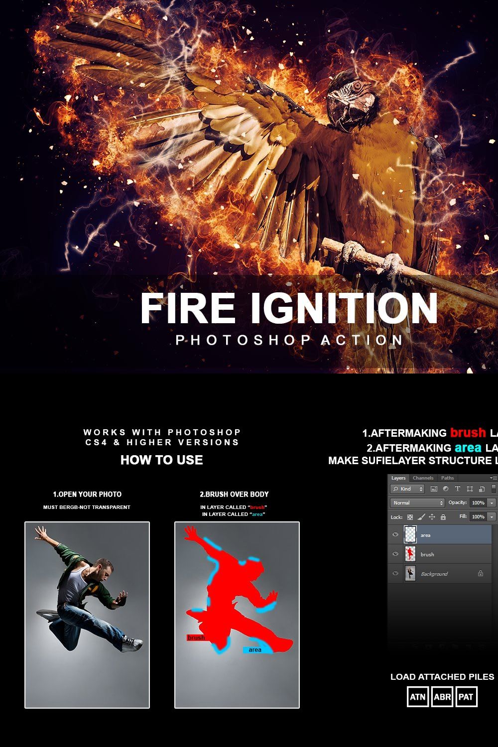 SALE! Fire Ignition Photoshop Action pinterest preview image.