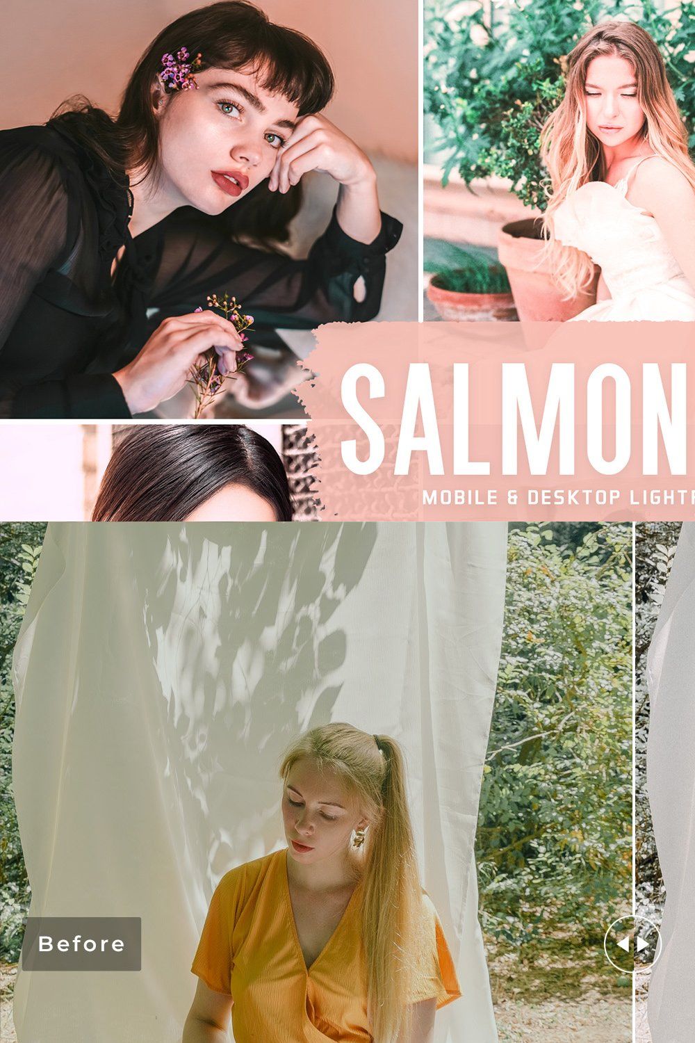 Salmon Pink Pro Lightroom Presets pinterest preview image.