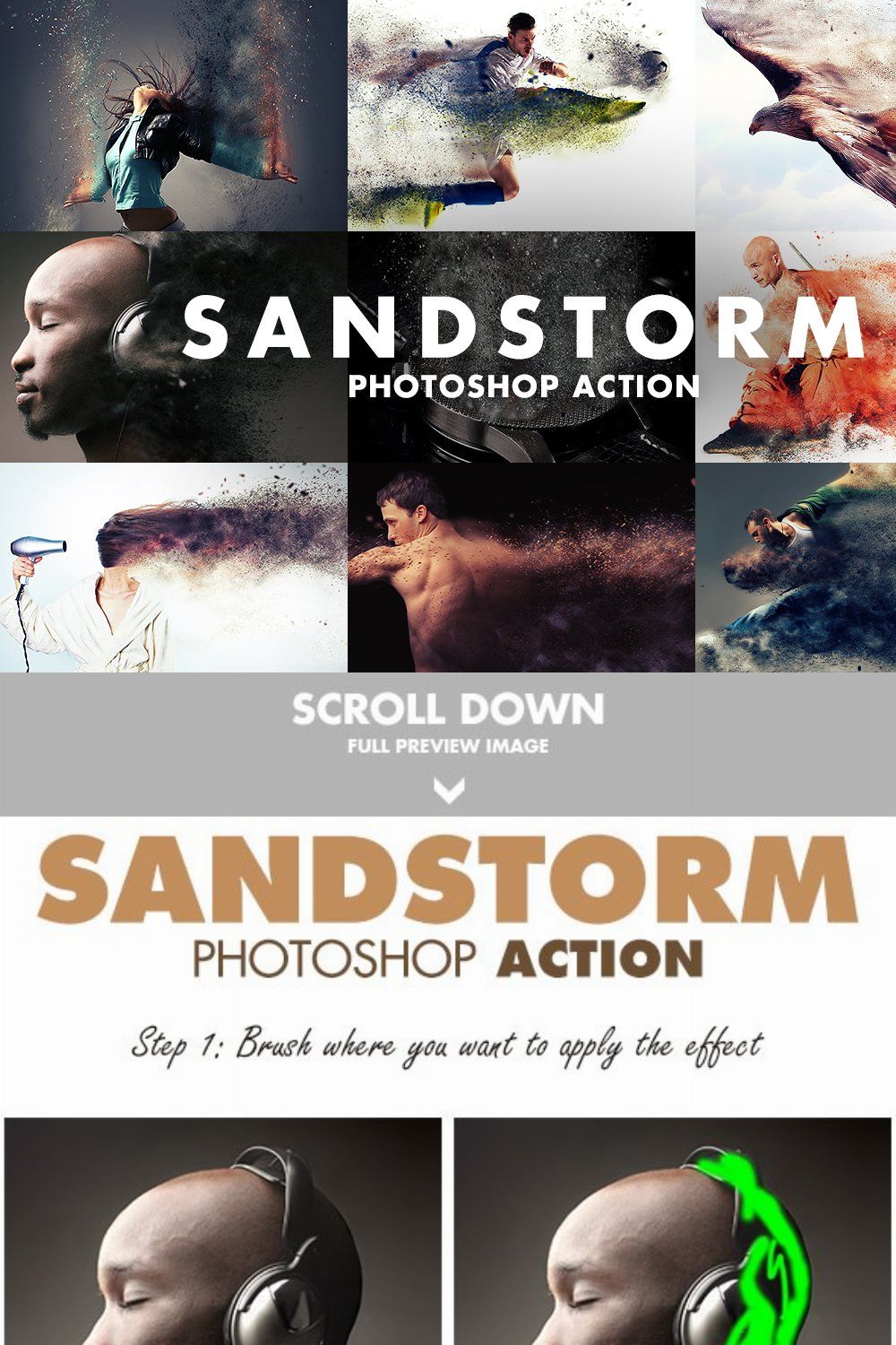 Sandstorm Photoshop Action pinterest preview image.