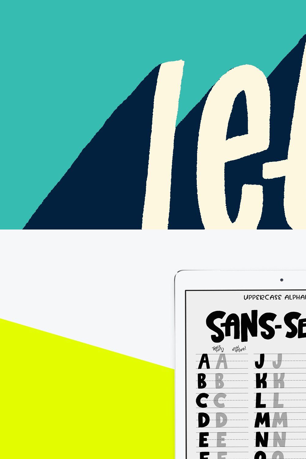 Sans-Serif Lettering Worksheet pinterest preview image.