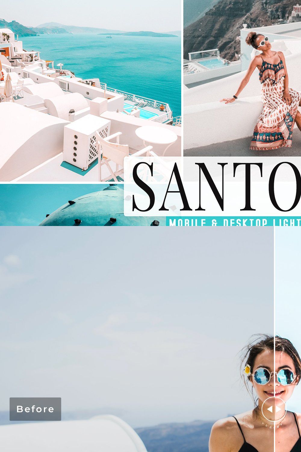 Santorini Pro Lightroom Presets pinterest preview image.