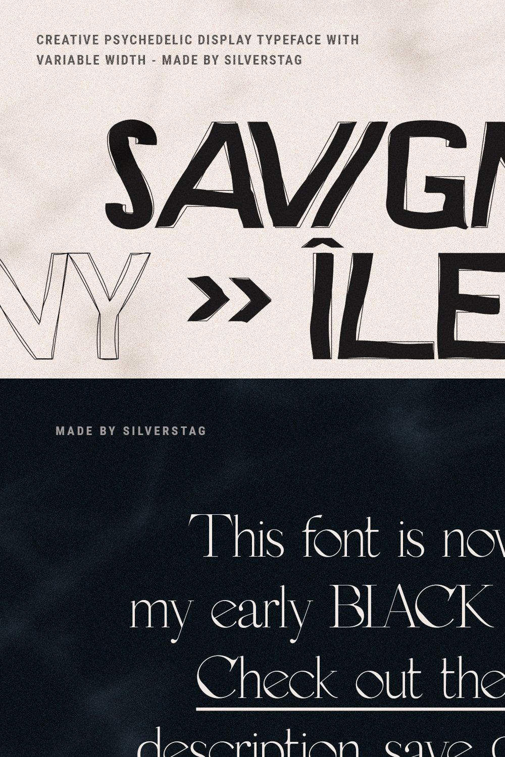 SAVIGNY - Psychedelic Display Font pinterest preview image.