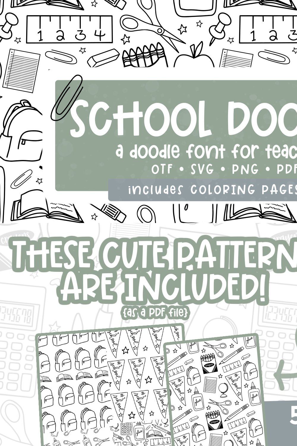 School Doodles Font | Hand Drawn pinterest preview image.