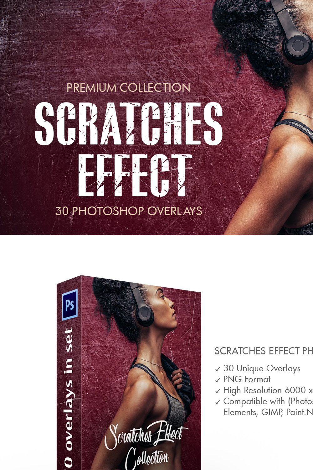 Scratches Effect Photoshop Overlays pinterest preview image.